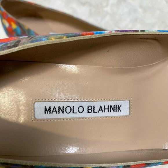 Manolo Blahnik Multicolor Floral Print Satin Pointed Toe Pumps Heels Size 39.5 - Picture 10 of 16